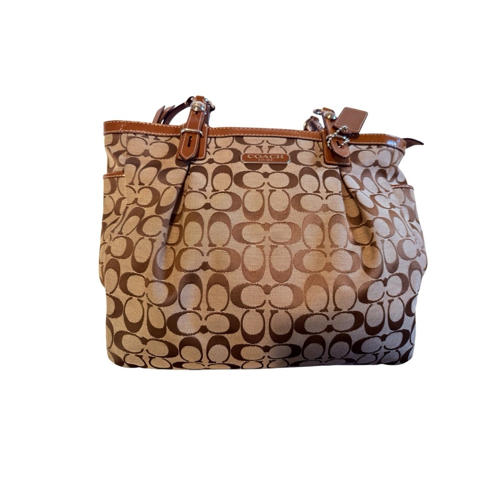 Coach Brown Khaki Cs Zipper Tired With Handles Medium Size